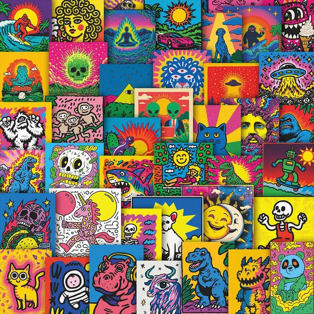魅隆 Psychedelische Cartoon-Graffiti-Aufkleber, 50-teiliges Set, multicolour - Bild 1