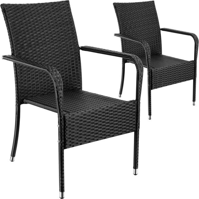tectake Rattanstuhl Set 2er Pack Schwarz stapelbar UV-beständig B/T/H: 58 x 34,5 x 90 cm - Bild 2
