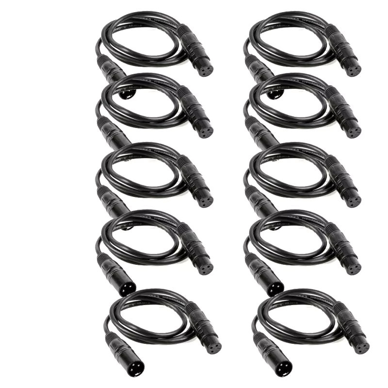 10er Set GVT DMX-Kabel Schwarz, 3-polig, 1 m Länge, abgeschirmtes Signalkabel für Bühnenlicht-Controller - Bild 2