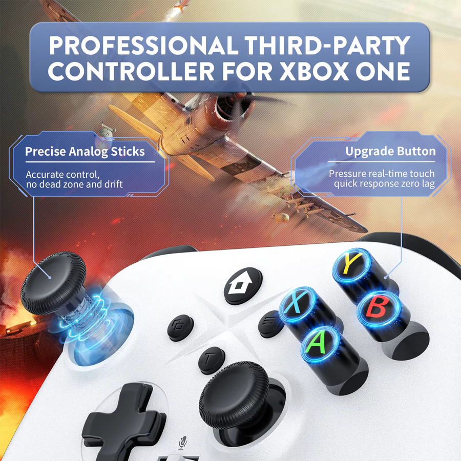 Bonacell Kabelloser Controller für Xbox One S/X/Series S/X und PC mit Bluetooth, Dual-Vibration, Hall-Effekt, 6-Achsen-Gyroskop und Turbo-Funktion in Blau und Weiß - Bild 4