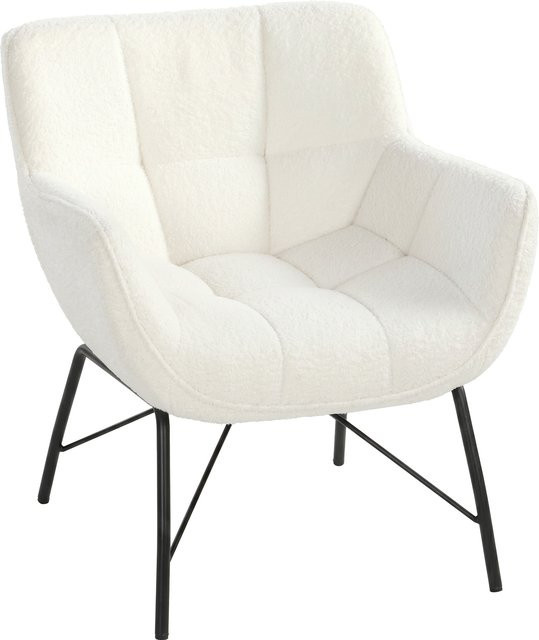 HOMCOM Loungesessel mit Sherpa-Fleece-Optik in Cremeweiß, moderner Polster-Relaxsessel mit Armlehnen und Stahlbeinen für Wohnzimmer und Schlafzimmer - Bild 1