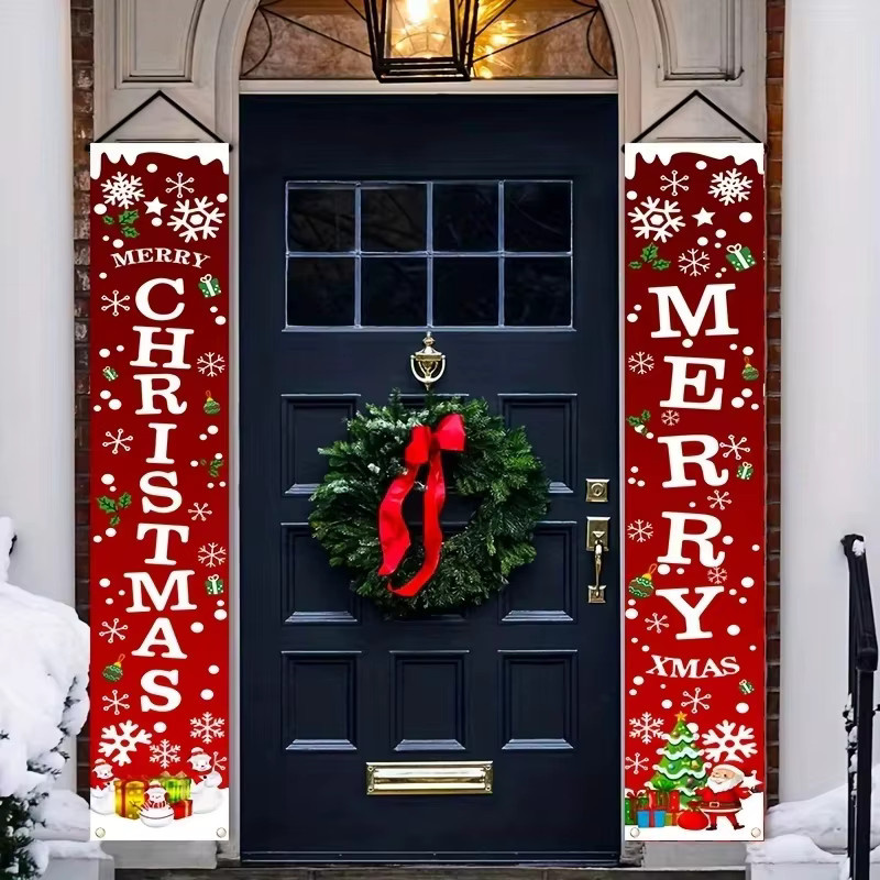VIKAMA Weihnachts-Banner mit Schneeflocken-Motiv in Rot, Dekoration für die Eingangstür, B/T/H: 30 x 30 x 180 cm - Bild 4