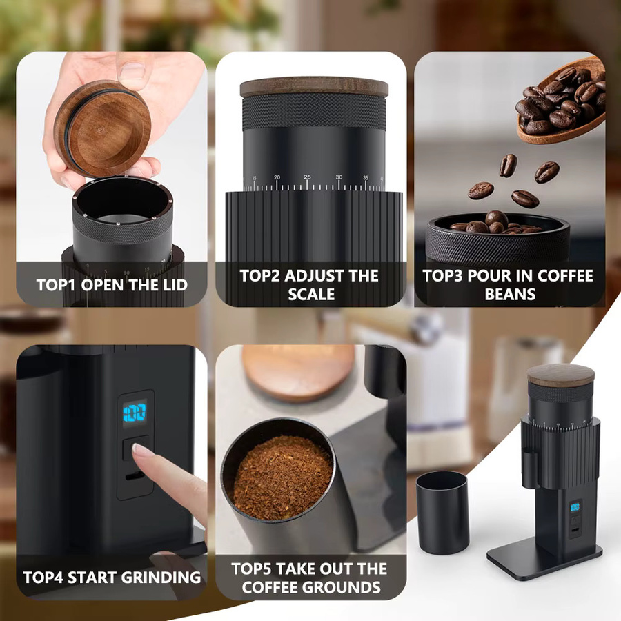 CF Wisdom Tragbare Elektrische Kaffeemühle in Schwarz, USB-aufladbar und einstellbar für Zuhause, Büro und Reisen - Bild 4
