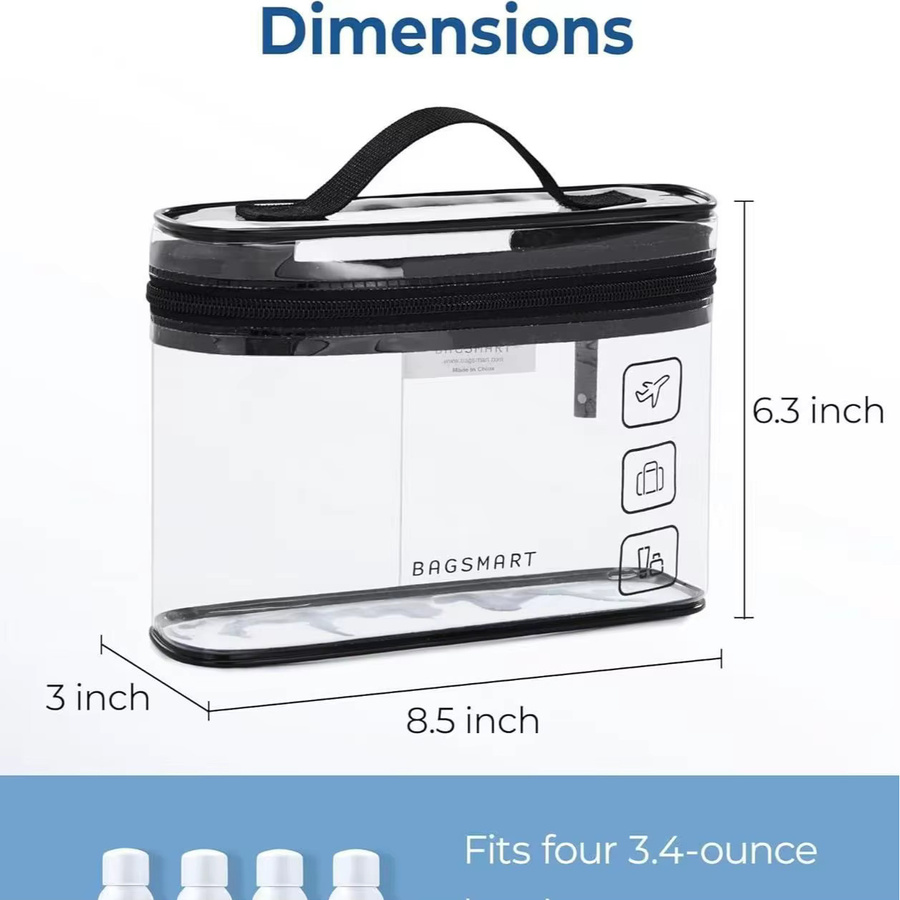 Tragbare transparente Toilettenartikel-Organizer-Tasche aus wasserdichtem PVC mit Griffen, Kosmetik- und Nagelkünstler-Tasche, Farbe: Transparent - Bild 3