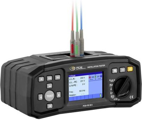 PCE Instruments Installationstester PCE-ITE 55A in Schwarz zur Prüfung von EV-Ladestationen nach EN 61557 und DIN VDE0100 für RCD Typ A und AC - Bild 1