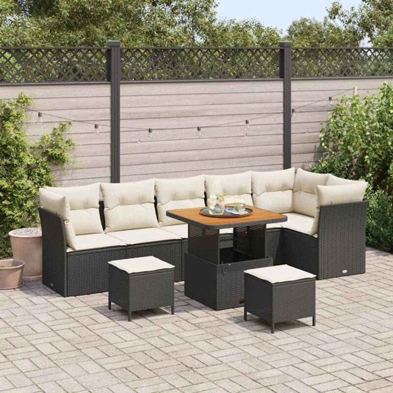 vidaXL Garten-Sofa-Set aus 9 Teilen aus Poly-Rattan in Schwarz - Bild 1