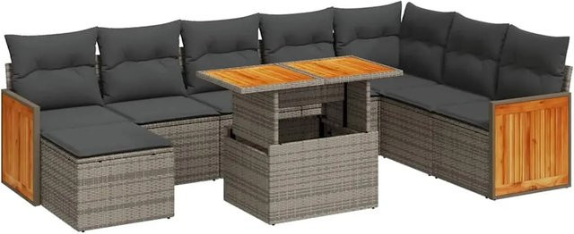 vidaXL 9-teilige Garten-Sofagarnitur aus Poly-Rattan und Akazienholz in Grau - Bild 1
