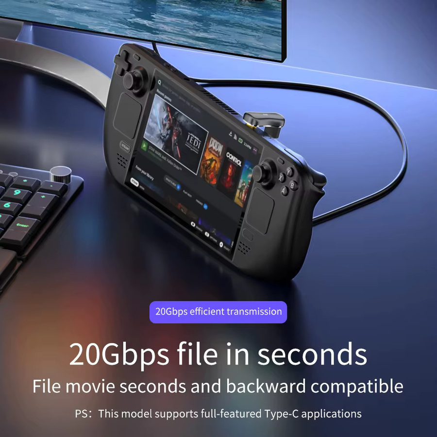 BSN 180-Grad-Winkel USB-C-Adapter Typ C Stecker auf Buchse mit 20Gbps und 140W PD Schnellladefunktion für Steam Deck und PC - Bild 4