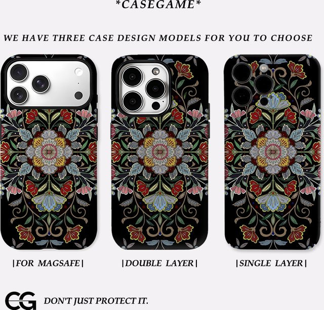 Potdemiel Handyhülle Vintage Floral Medallion für iPhone 17 16 15 14 13 12 11 Pro Max Plus in Multicolour mit Doppelschicht-Rückseite - Bild 1