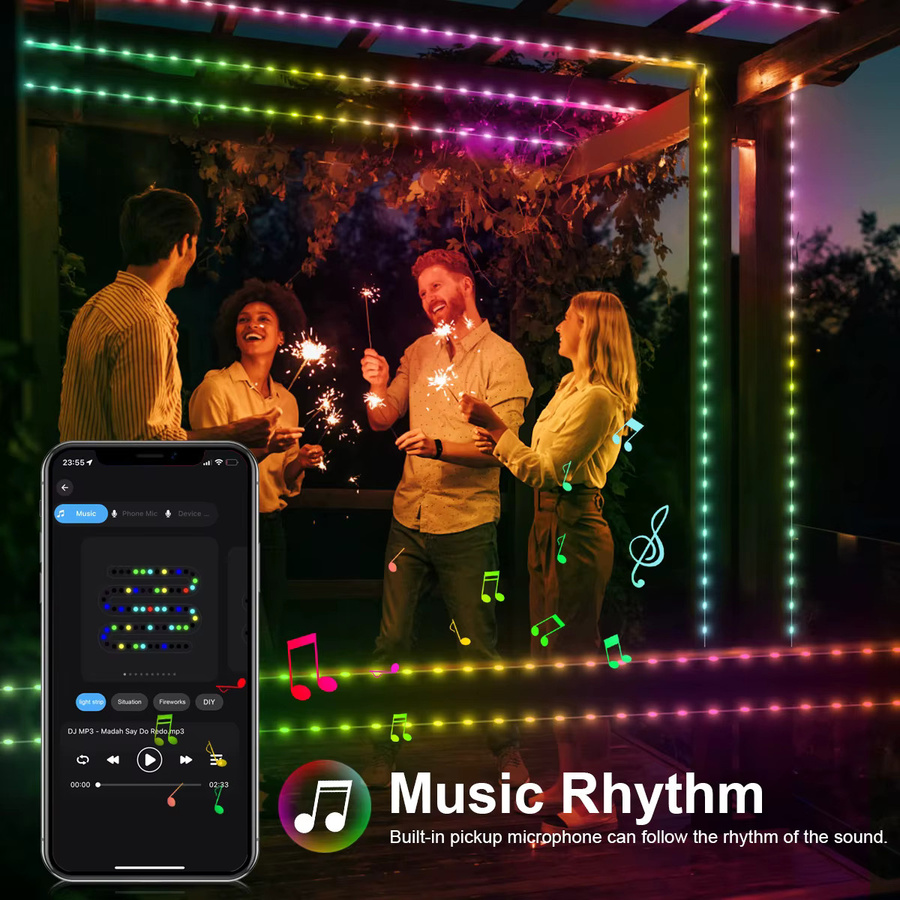 SerRickDon RGBIC LED Lichtband mit Bluetooth und USB, wasserdichte Lichterkette in Multicolour für Outdoor und Garten, 20 m - Bild 3