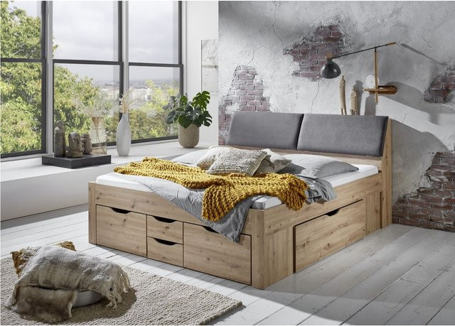 Relita Funktionsbett Maxi mit 6 Bettschubladen und Polster-Kopfteil, Eiche Artisan Dekor, B/T/H: 180 x 200 cm - Bild 1