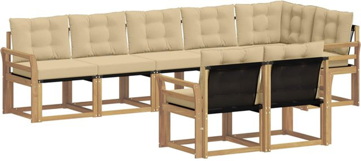vidaXL Outdoor-Sofagarnitur aus Akazie mit 8-teiligem Set und Kissen in Weiß und Beige - Bild 1