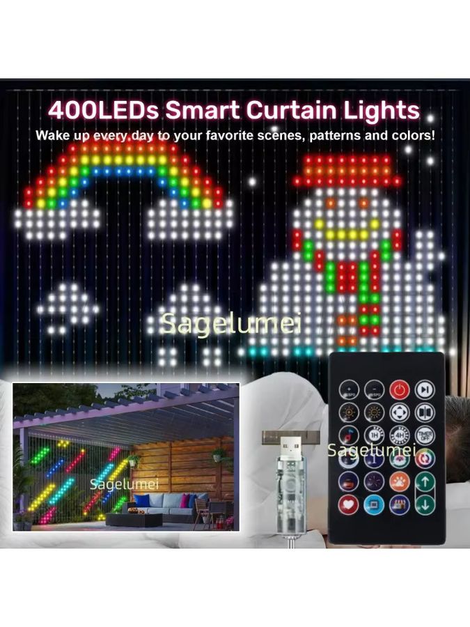 SAGE LU MEI Smart Vorhang Lichterkette mit 400 RGB LEDs und Bluetooth App-Steuerung für Musik-Display und Fensterdekoration - Bild 5