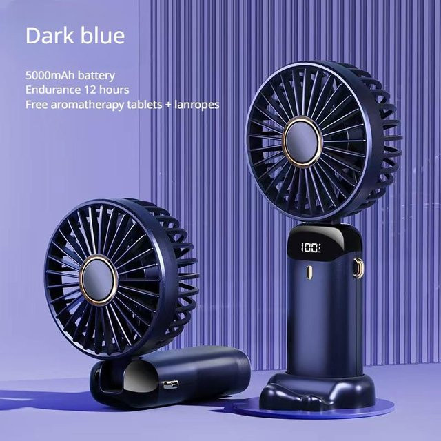 BC Electrical Appliances Mini-Handventilator Blau, tragbar und faltbar mit Digitalanzeige und USB-Anschluss, wiederaufladbar - Bild 1