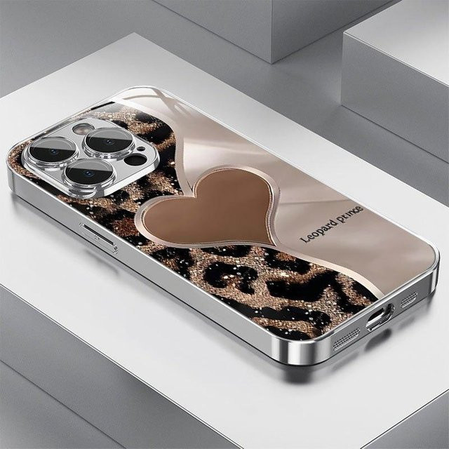 Samsung Handyhülle mit Herz-Leopardenmuster und gehärtetem Glas in Multicolour für Galaxy S25 S24 S23 Ultra Plus FE - Bild 1