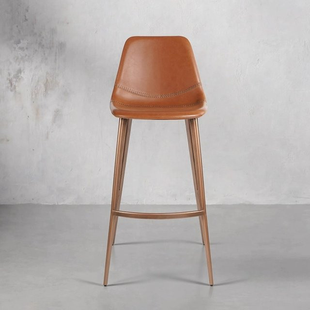 Minimalistischer Barhocker Taburete Alto von DUTRIEUX aus Metall in Gold und Braun mit mattem Finish - Bild 1