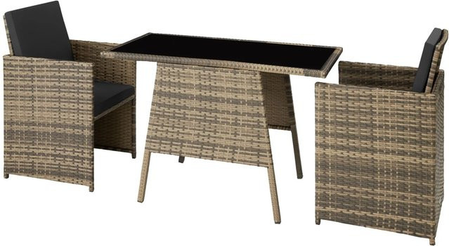 tectake Rattan Sitzgruppe Lausanne für 2 Personen aus Polyrattan in Braun und Beige, B/T/H: 52,5 x 50 x 56 cm, Höhe: 88 cm - Bild 2