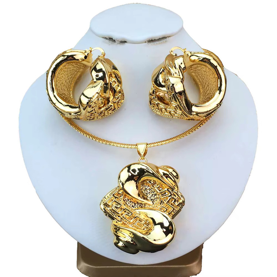 Yuminglai Schmuck-Set, Halskette und Ohrringe, Messing, Gold, Damen - Bild 3