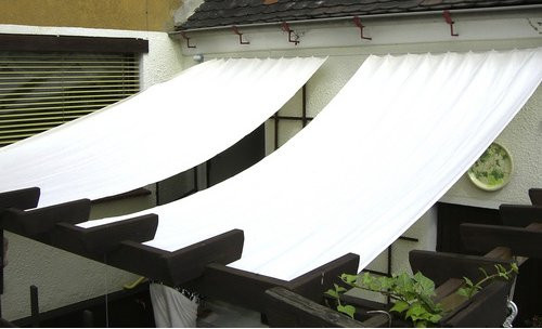FLORACORD Pergola-Bausatz rechteckig mit Sonnensegel aus Polyester in Weiß, B/T: 420 x 140 cm - Bild 1