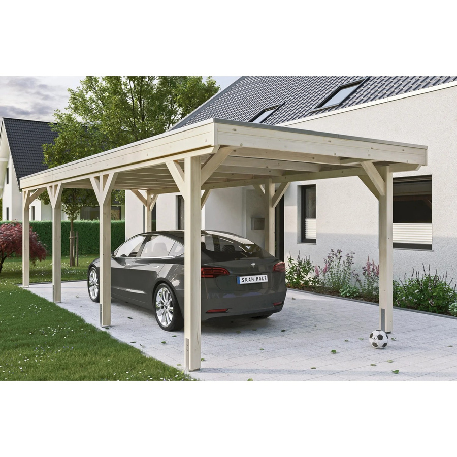 Skan Holz Carport Grunewald aus Fichten-Leimholz mit Aluminiumdach in Beige, B/T: 321 x 796 cm, Höhe: 243 cm - Bild 2
