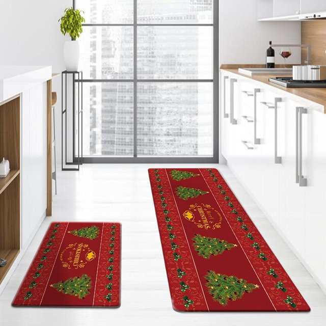 Rutschfeste Weihnachts-Küchenbodenmatte aus Polyester in Rot, B/B/H: 60 x 40 x 0,8 cm - Bild 1