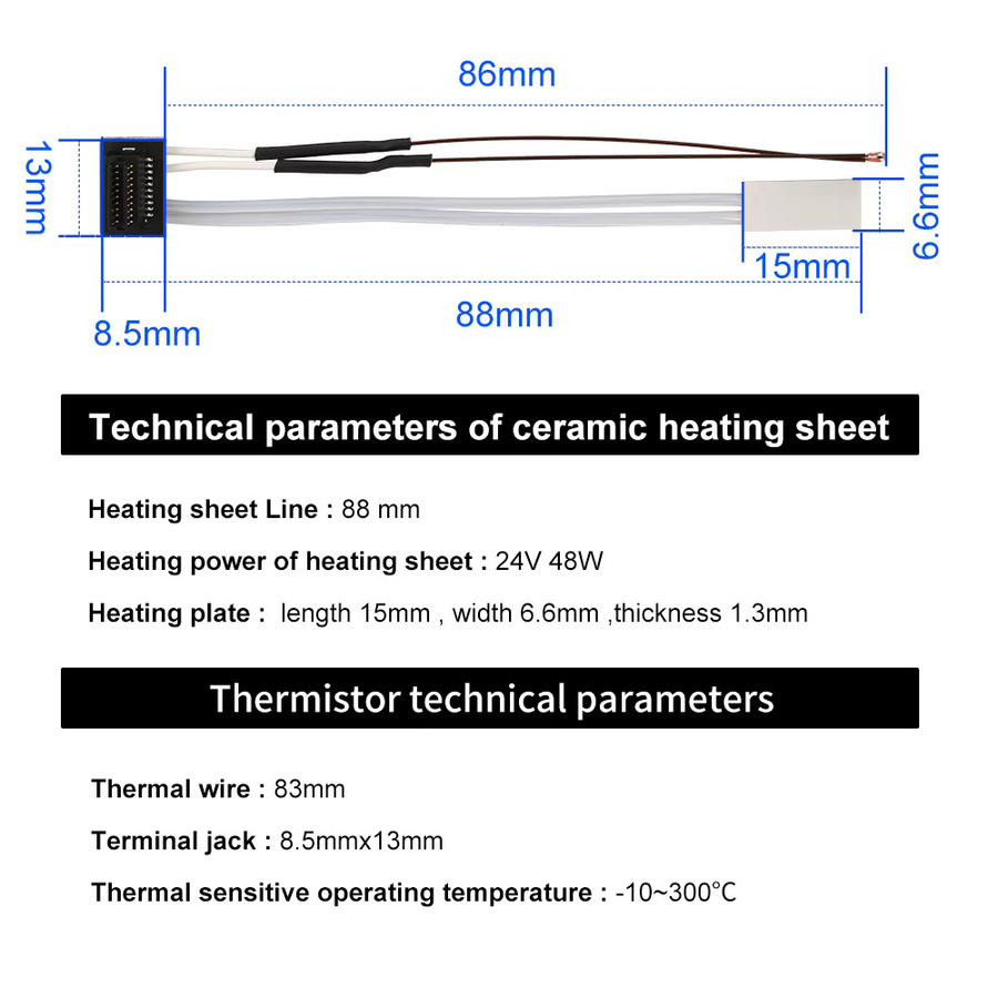 Bambu Lab Keramik-Heizpatrone mit Thermistor für P1P und P1S 3D-Drucker, 24V 48W für das TZ Hot-End-Heizblock-System - Bild 2