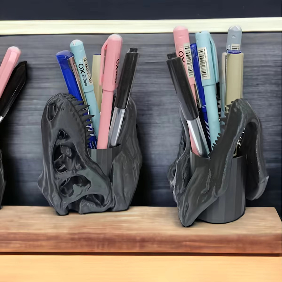 Dinosaurier-Totenkopf-Stifthalter in Schwarz aus Kunststoff als 3D-gedruckter Desktop-Organizer - Bild 2