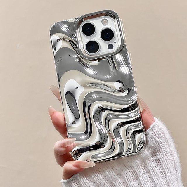 Tuiying002 Handyhülle mit 3D Wasserwellen-Textur in Silber für iPhone 17 Air 16 15 11 Pro Max und iPhone 15 Pro - Bild 1