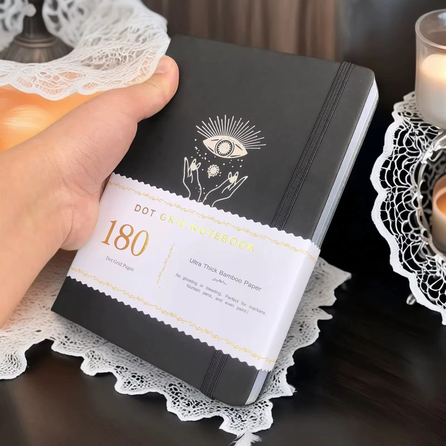 Buke Notebook A5 Dotted Journal mit Hardcover, 180 g/m2 Papier, schwarz mit silbernen Kanten und Lesezeichen - Bild 5