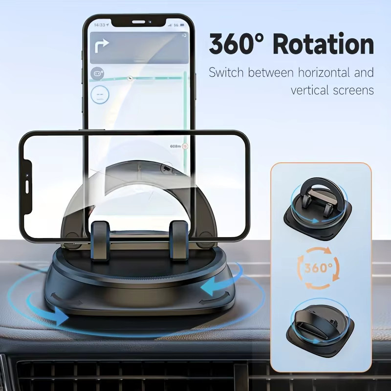 Universal 360 Grad drehbare Auto Telefonhalterung für das Dashboard in Schwarz mit Silikon-Halterung für GPS und Smartphone - Bild 2