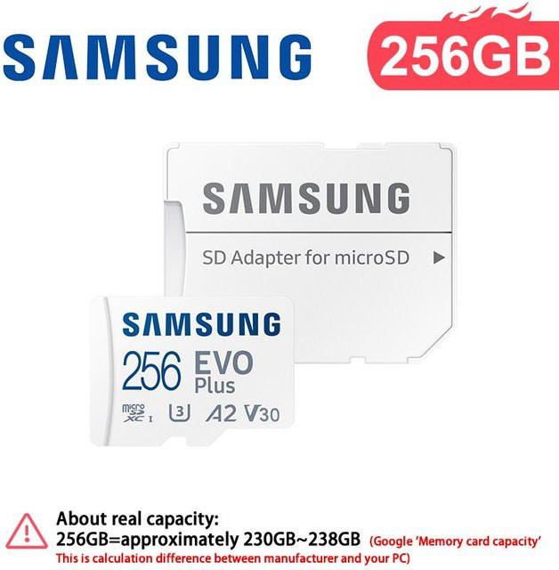 Samsung EVO Plus microSDXC Speicherkarte mit Adapter, 256 GB, UHS-I, C10, U3, V10, A3 - Bild 1