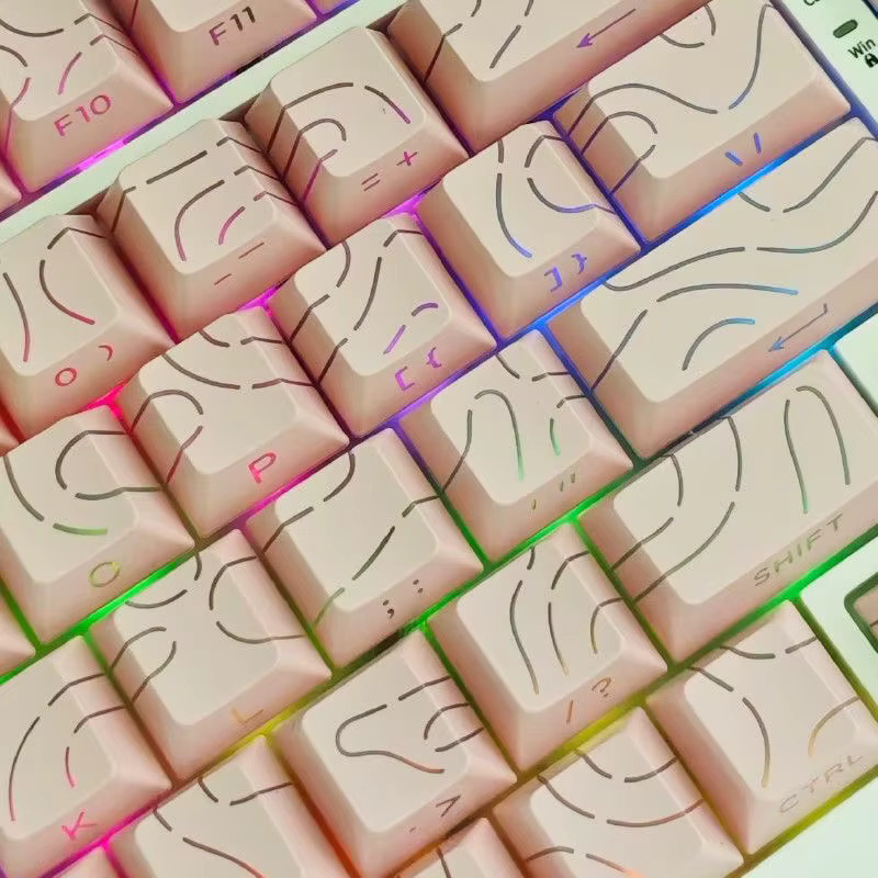 Topografische Konturlinien 4.0 Tastenkappen Set aus PBT mit Cherry-Profil, 97 Tasten, seitlich bedruckt und durchscheinend, für MX mechanische Gamer-Tastaturen, Farben: Schwarz oder Pink - Bild 2