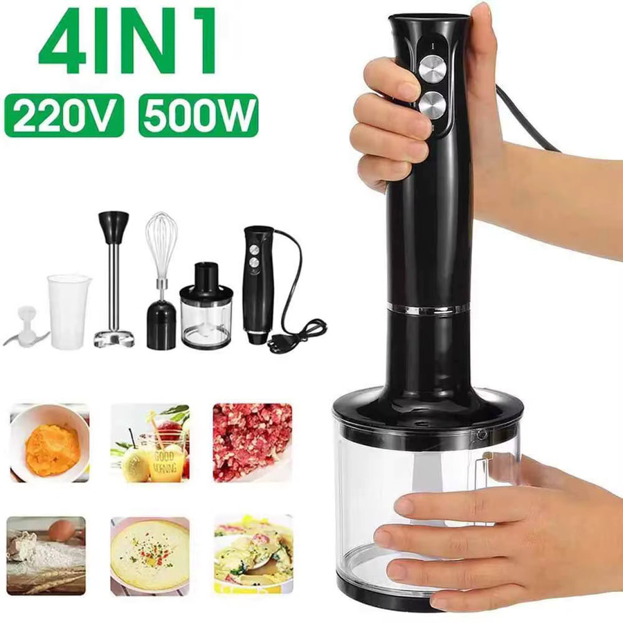 GECOFEER 4-in-1 Elektrischer Stabmixer 500W in Schwarz mit Edelstahlklingen für Gemüse, Fleisch, Eier und Saft - Bild 2