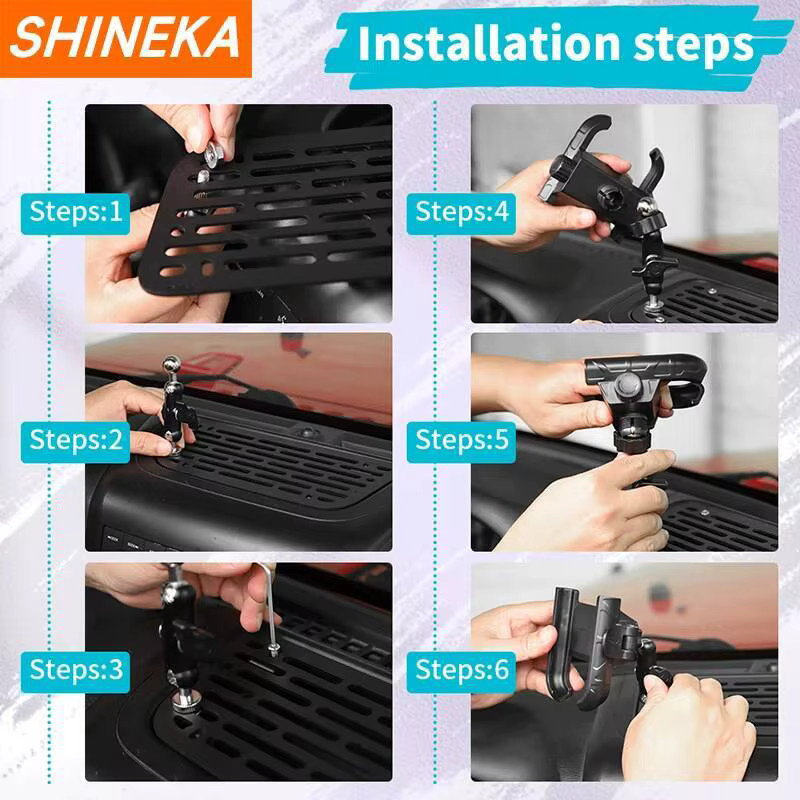 SHINEKA Armaturenbrett-Handyhalterung für Jeep Wrangler JK 2007-2017 in Schwarz als Mittelkonsolen-Erweiterung und Handy-Ständer - Bild 4