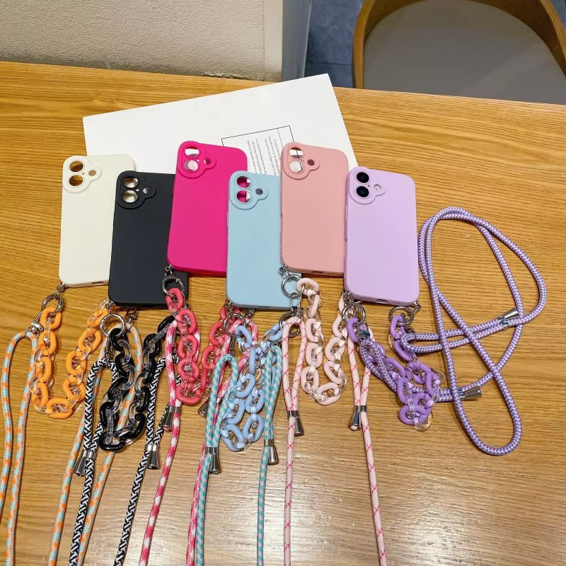 EHUIDE Strap Chain Case für iPhone 15 16 17 Pro Max Plus und 14 13 12 11 mit Crossbody Lanyard Armband aus TPU in Weiß - Bild 3