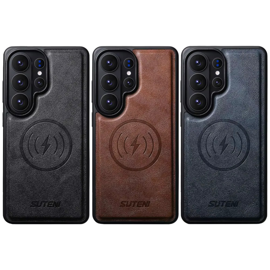 Magnetische Lederhülle mit Kuhhaut-Textur für Samsung Galaxy S26 S25 S24 S23 Ultra in Braun, stoßfest und MagSafe-kompatibel - Bild 2
