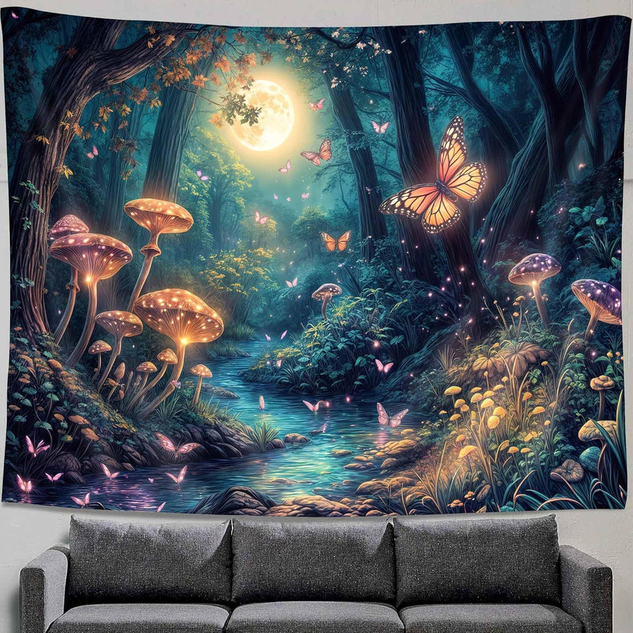 JMG Household Supplies Wandteppich Fantasy Wald mit Pilzen, Schmetterlingen und Mond in Multicolour, B/H: 70 x 100 cm - Bild 3