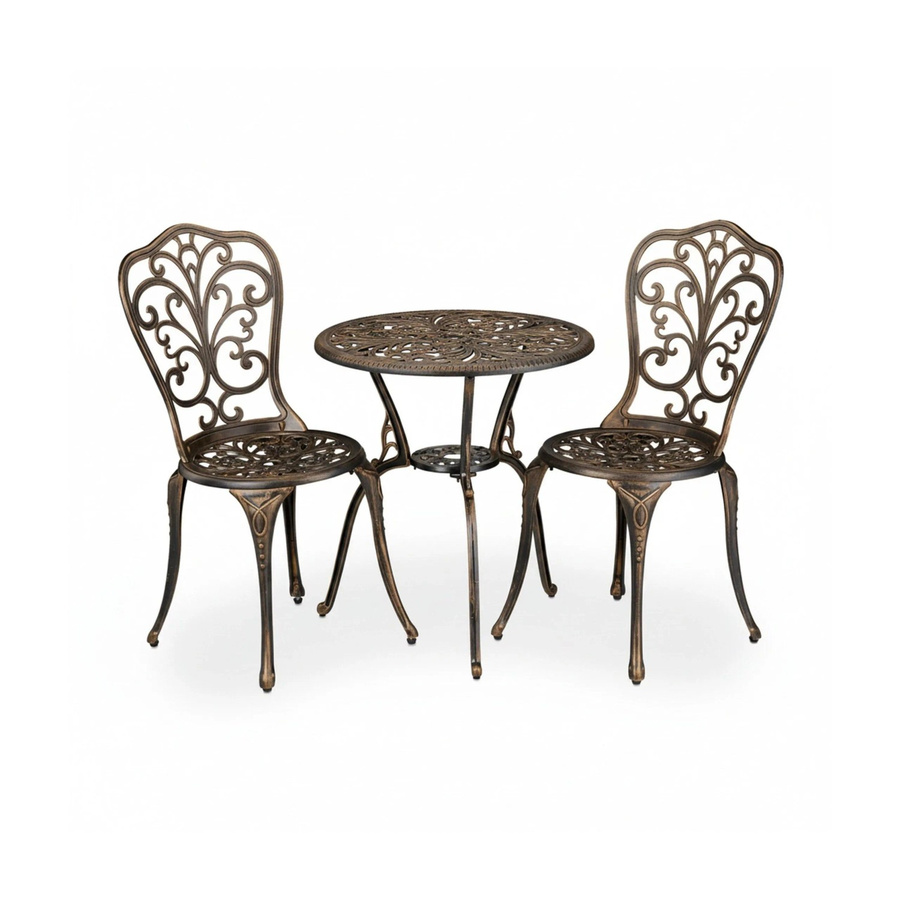 Relaxdays Bistroset aus Aluminiumguss für 2 Personen in Schwarz-Bronze für Garten, Terrasse und Balkon - Bild 2