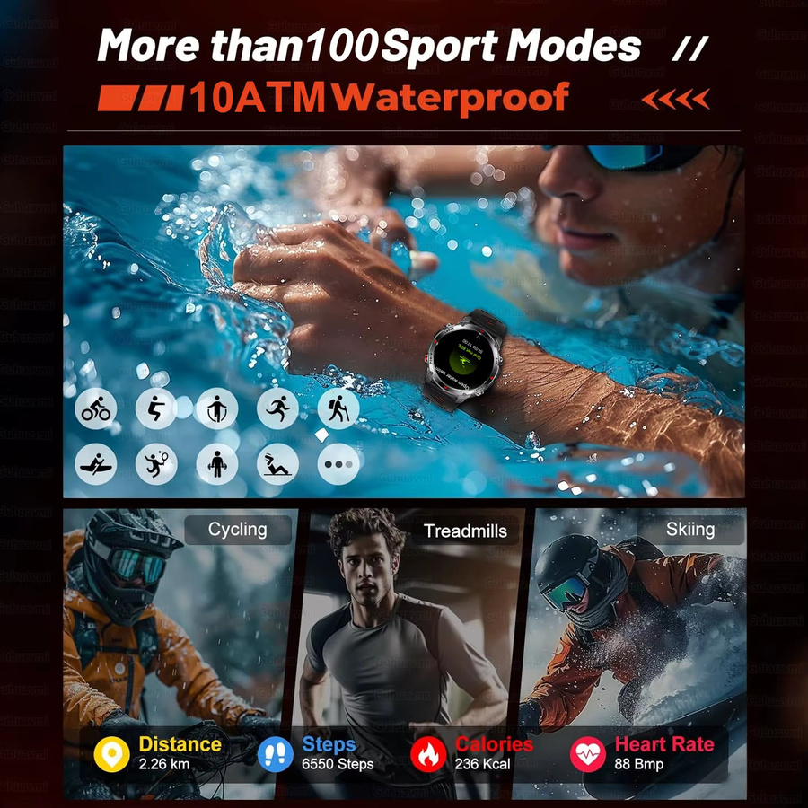 GUHUAVMI Militärische GPS Smartwatch mit 1,46 Zoll HD AMOLED Display, Wasserdichtes Outdoor-Sport Fitness Armband in Schwarz - Bild 3