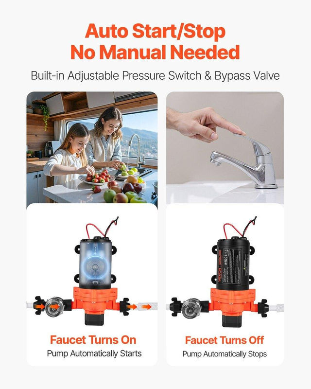Buying Solutions MB Wohnmobil Wasserpumpe, 12V DC, 4 GPM (15,1 L/min), 3-Kammer-Selbstansaugende Membran-Wasserpumpe mit automatischem Druckschalter, max. 40 PSI Druck, Orange - Bild 11
