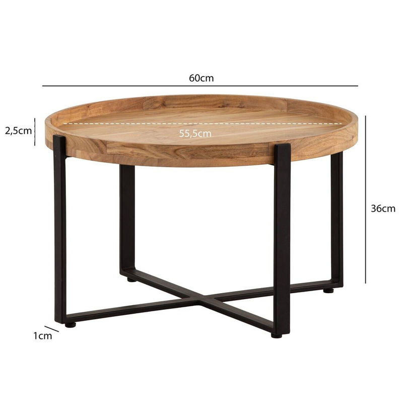 Couchtisch aus Akazie Massivholz in Braun im Industrial-Design, H: 35,0 cm, B: 60,0 cm, T: 60,0 cm - Bild 5