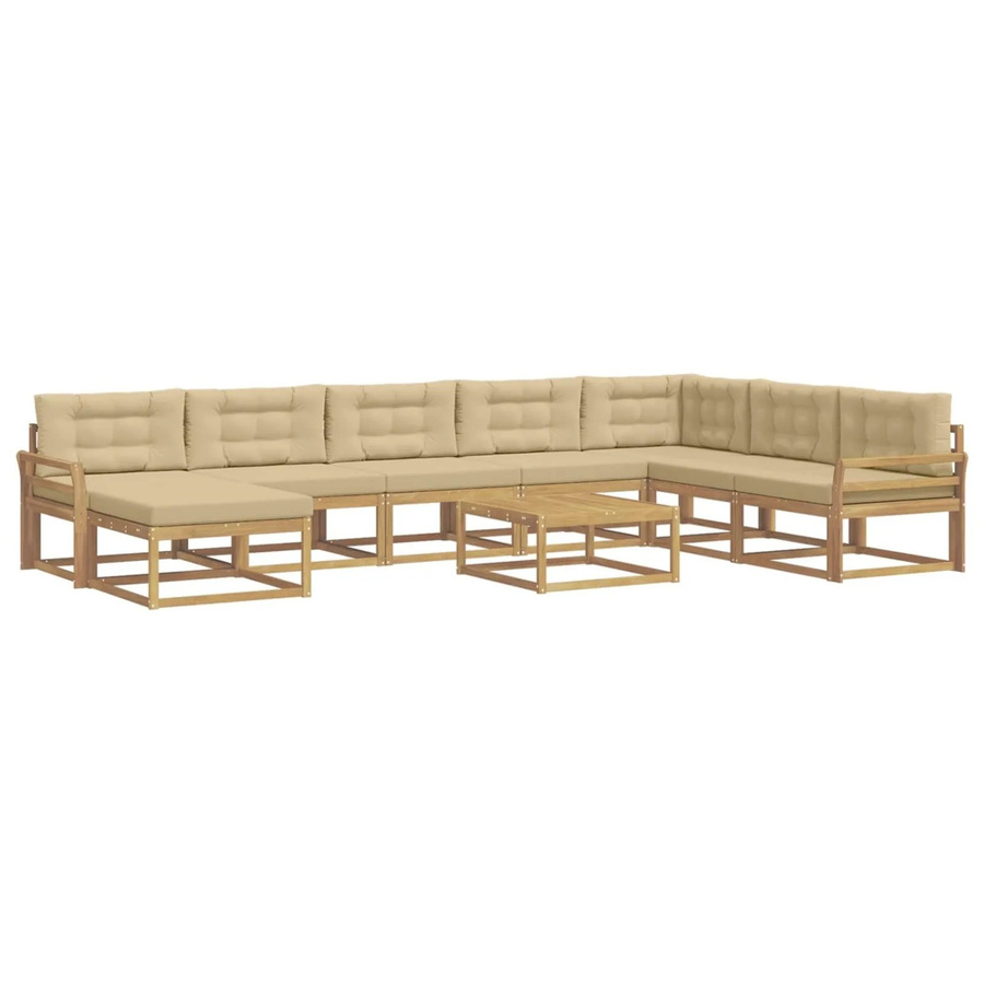 vidaXL Outdoor-Sofagarnitur aus Akazienholz in L-Form mit Polstern, 9-teiliges Set, Weiß und Beige - Bild 2
