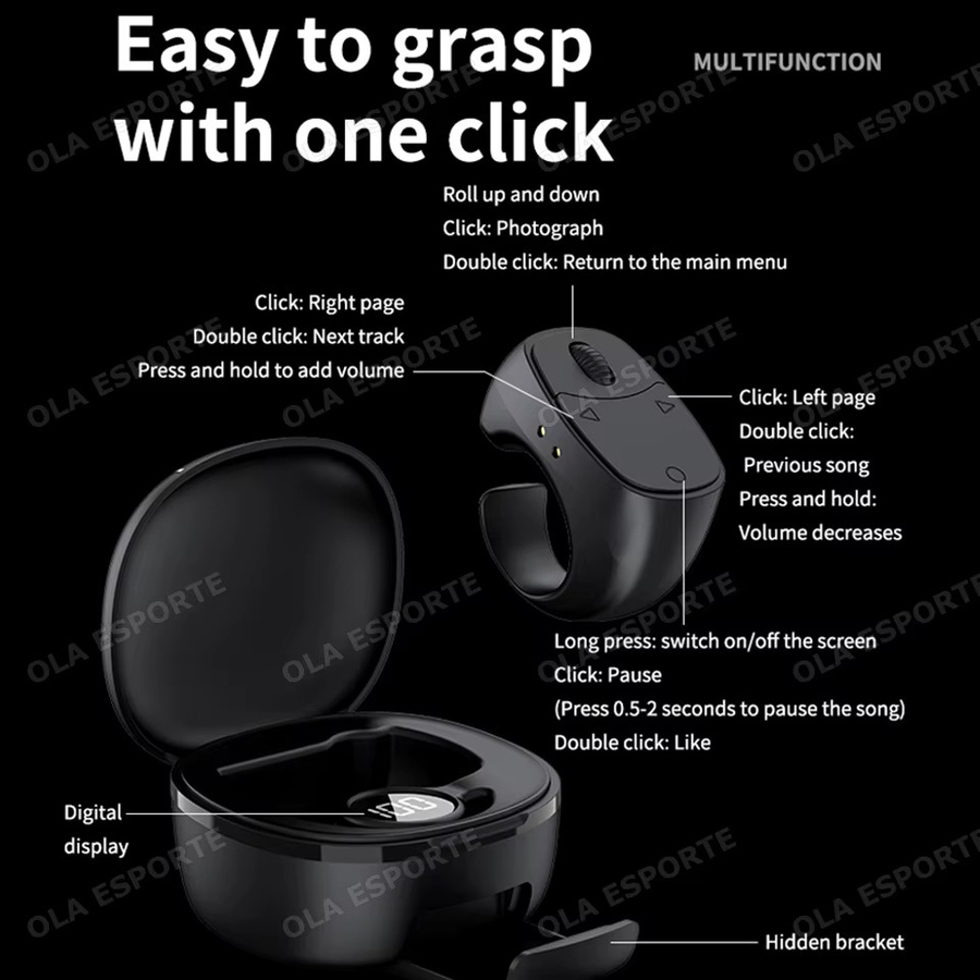 Ola Esporte Bluetooth-Ring Fernbedienung für Selfie und Video-Steuerung in Schwarz oder Weiß - Bild 3