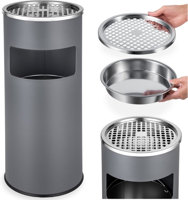 tectake Standaschenbecher rund in Anthrazit mit Mülleimer und Inneneimer, Volumen: 30 l, B/T/H: 25 x 25 x 61 cm - Bild 1