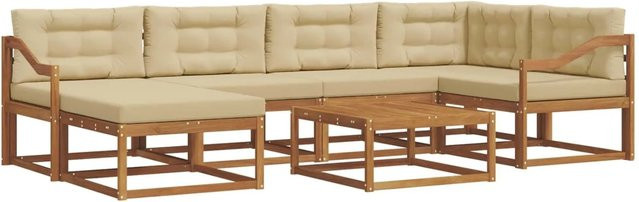 vidaXL Outdoor-Sofagarnitur aus Akazienholz in L-Form mit 7-teiligem Set, Farbe Natur-Beige - Bild 1