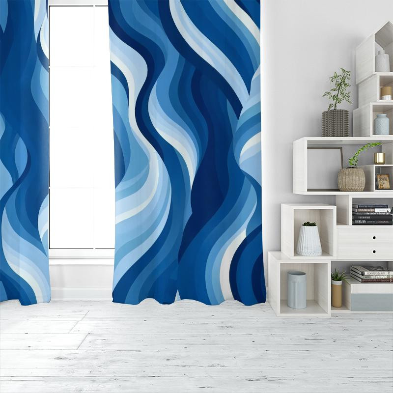 2er-Set Yiran Furniture Vorhänge aus Polyester in Himmelblau, halbtransparent mit Wellenmuster und Stangentaschen, B: 35 cm, H: 100 cm - Bild 2