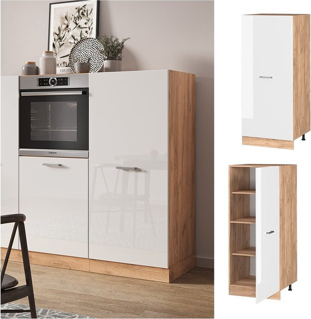 Vicco R-Line Backofenumbauschrank Küchenschrank in Eiche und Weiß mit großer Tür, Breite: 60 cm - Bild 1