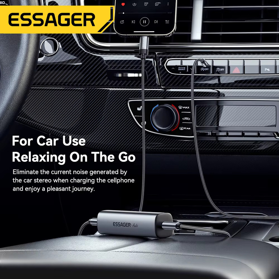 Essager 3,5 mm Aux-Kabel mit Audio-Rauschfilter und Erdungsschleifen-Rauschisolator in Grau für Heim-Stereo und Auto-Audiosysteme - Bild 3