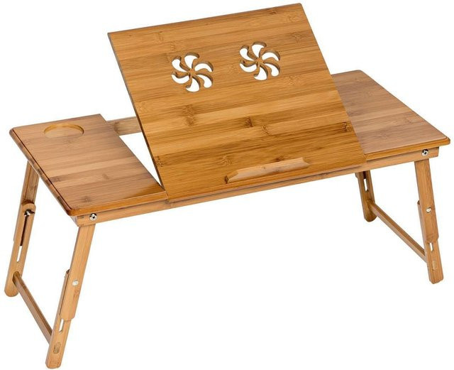 tectake Laptoptisch Janina aus Bambus, klappbar und höhenverstellbar, Braun, B/T/H: 72 x 35 x 26 cm - Bild 1