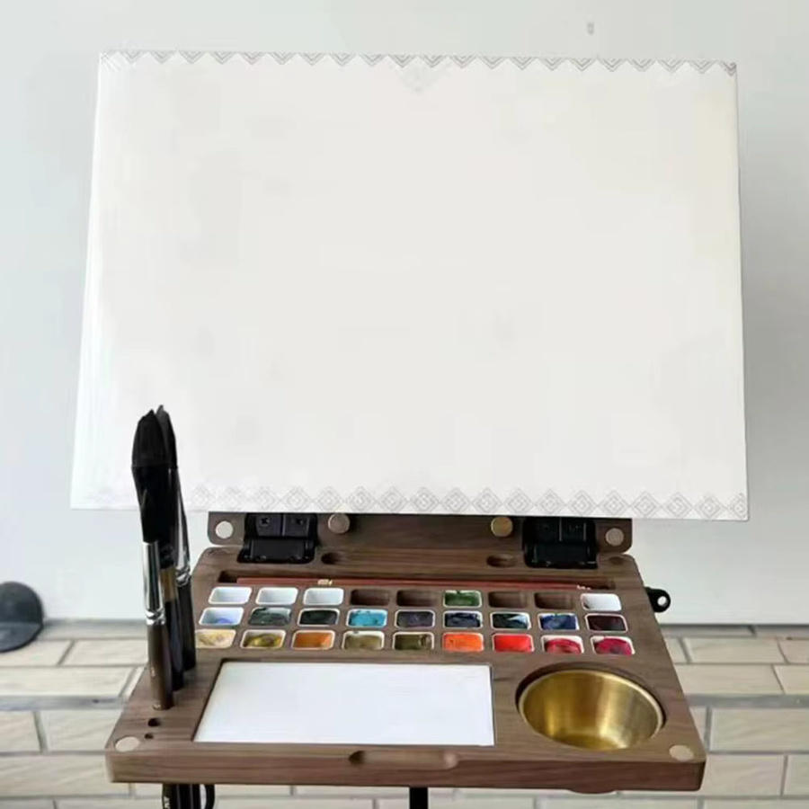 Tragbare Mini-Reise-Aquarellpalette aus Holz in Braun für Aquarell- und Acrylfarben - Bild 4